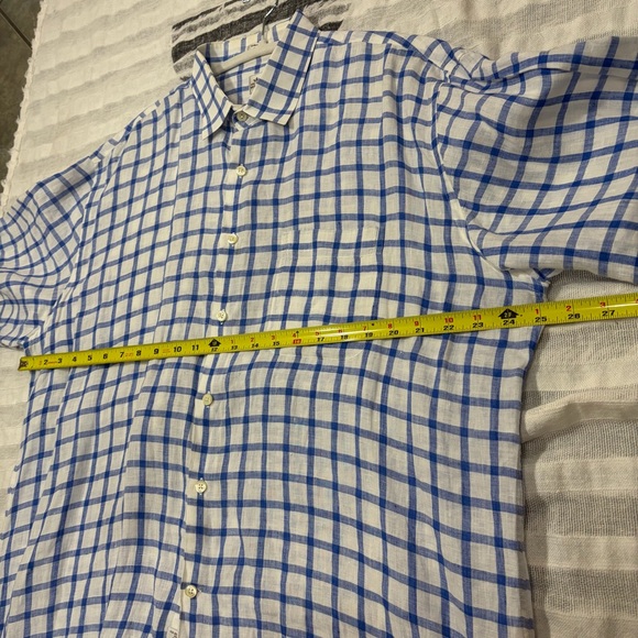 Peter Millar Men's Linen Short Sleeve Shirt Size XL Checked Preppy Boho Casual - Picture 9 of 11
